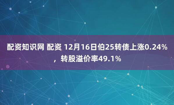 配资知识网 配资 12月16日伯25转债上涨0.24%，转股溢价率49.1%